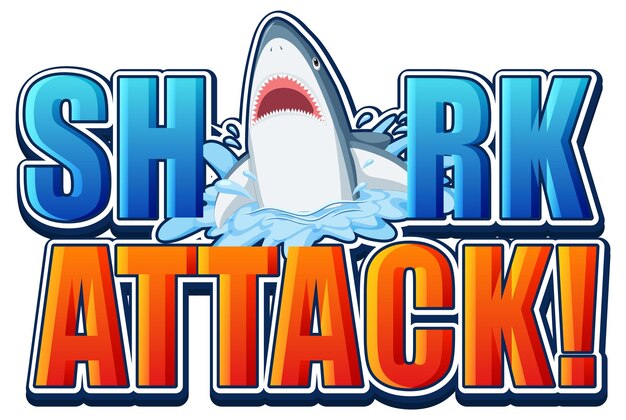 Shark attack font logo with cartoon aggressive shark