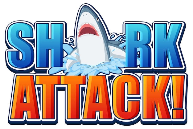 漫画の攻撃的なサメとサメ攻撃フォントのロゴ