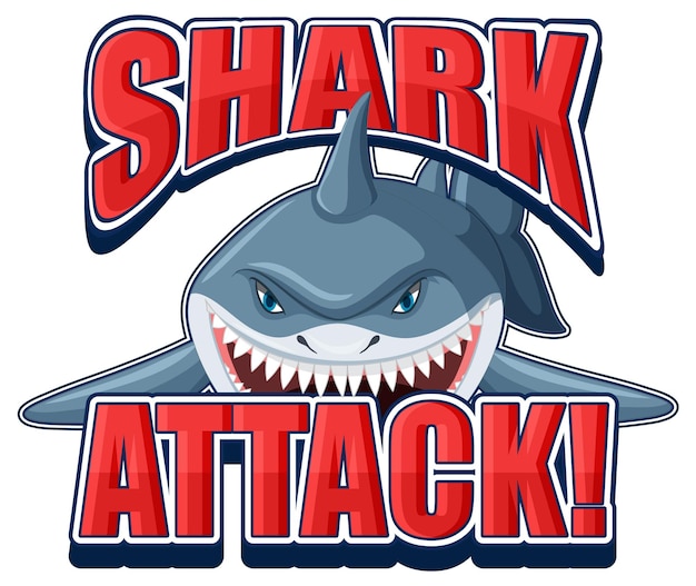 Shark attack font logo with cartoon aggressive shark