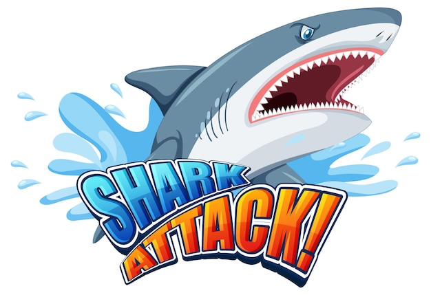 Бесплатное векторное изображение Логотип шрифта нападения акулы с мультяшной агрессивной акулой