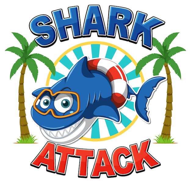 Shark attack icon with cute shark cartoon character