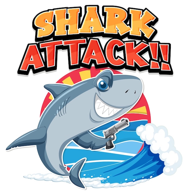 Vettore gratuito icona di attacco di squalo con simpatico personaggio dei cartoni animati di squalo
