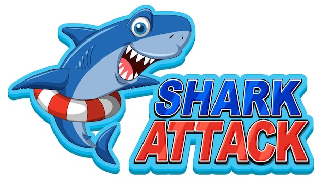 Shark attack icon with shark cartoon character wearing inflatabl