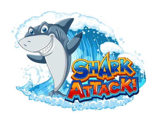Значок атаки акулы с персонажем мультфильма об акуле