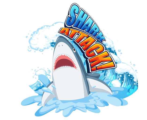 Free vector shark attack icon with shark cartoon character