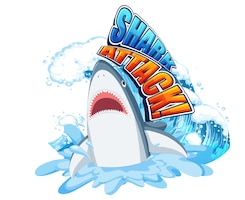 Shark attack icon with shark cartoon character