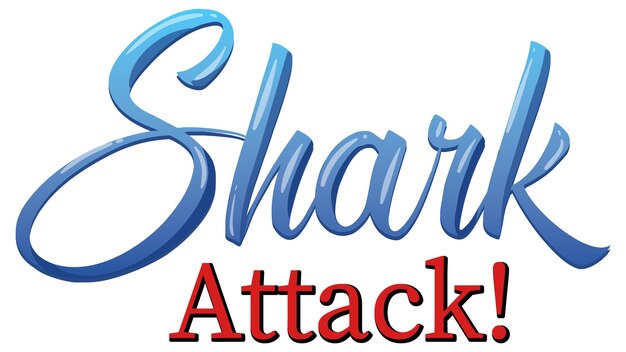 白い背景の上のサメによる攻撃のテキストデザイン