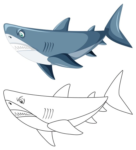 Shark cartoon character with its doodle outline