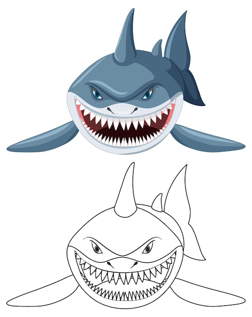 Free vector shark cartoon character with its doodle outline
