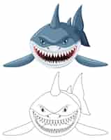 Free vector shark cartoon character with its doodle outline