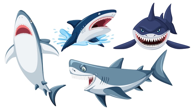 Shark doing different activities cartoon characters