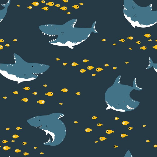 魚とかわいい海洋シームレスパターン 壁紙 ファブリック ラップ Webページの背景 イラストのテクスチャ プレミアムベクター