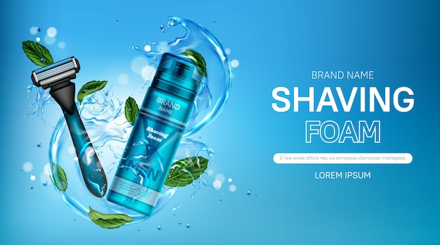 Shaving foam and safety razor blade ad banner