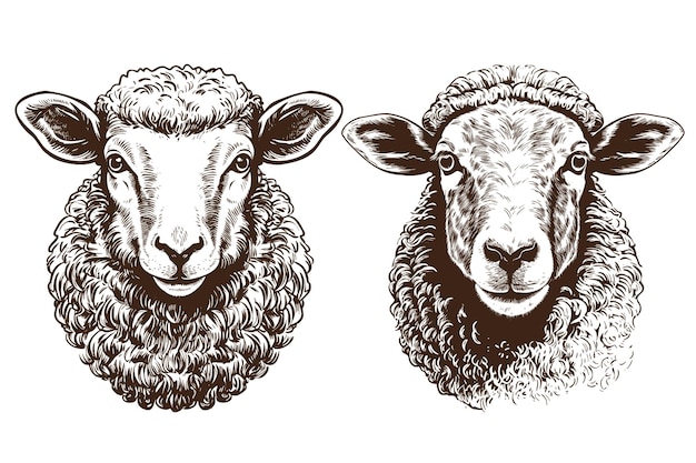 Бесплатное векторное изображение Коллекция эскизов портретов овец
