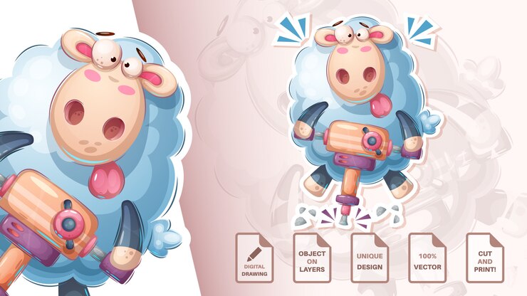 Free Vector sheep works with a puncher