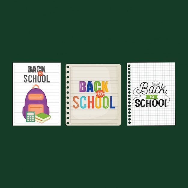 Free vector sheets of notebook with back to school message