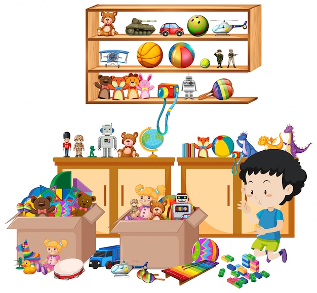 本やおもちゃでいっぱいの棚