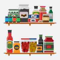 Free vector shelf in the kitchen with various containers