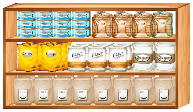 Free vector shelves full of different kinds of food