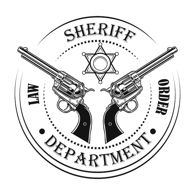 मुफ़्त वेक्टर sheriff department emblem vector illustration. guns and text, circular stamp
