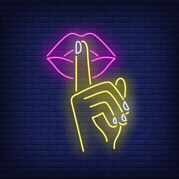 Shh gesture neon sign