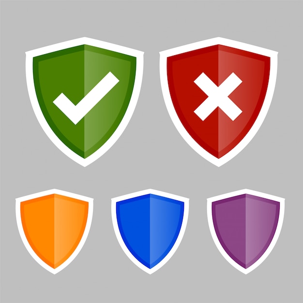 Free vector shield icons with correct and wrong symbols