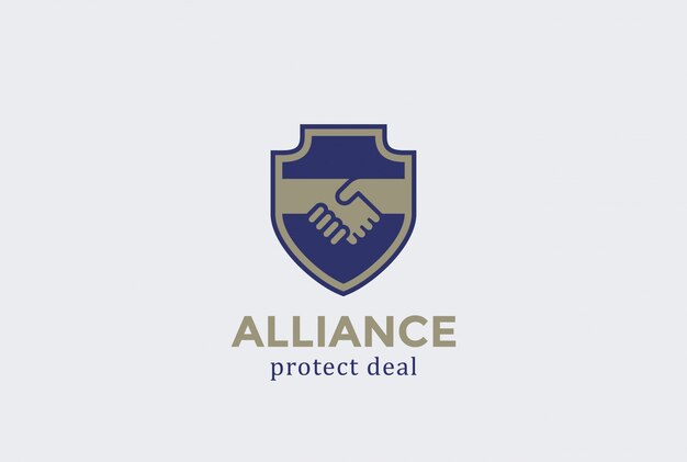 Shield Protect Deal Handshake Logo vector icon.