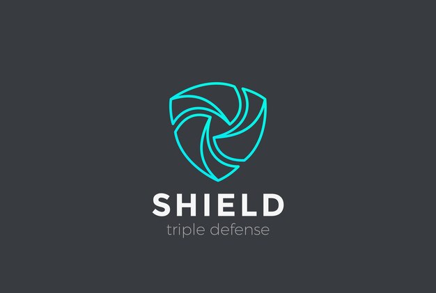 Shield Teamwork protect defense logo. Linear style.