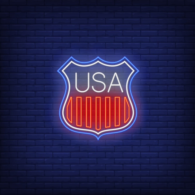 Free vector shield with usa flag stripes neon sign