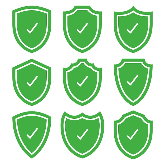 Бесплатное векторное изображение Набор щитов зеленый глиф