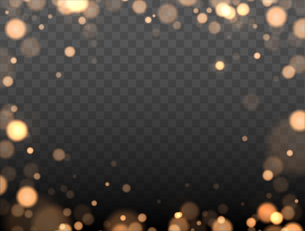 Shining bokeh isolated on transparent background golden bokeh lights with glowing particles isolated...