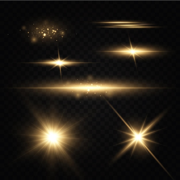 Shining golden stars light effects glare glitter explosion golden light vector illustration