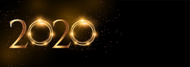 Shiny 2020 happy new year golden wide banner 