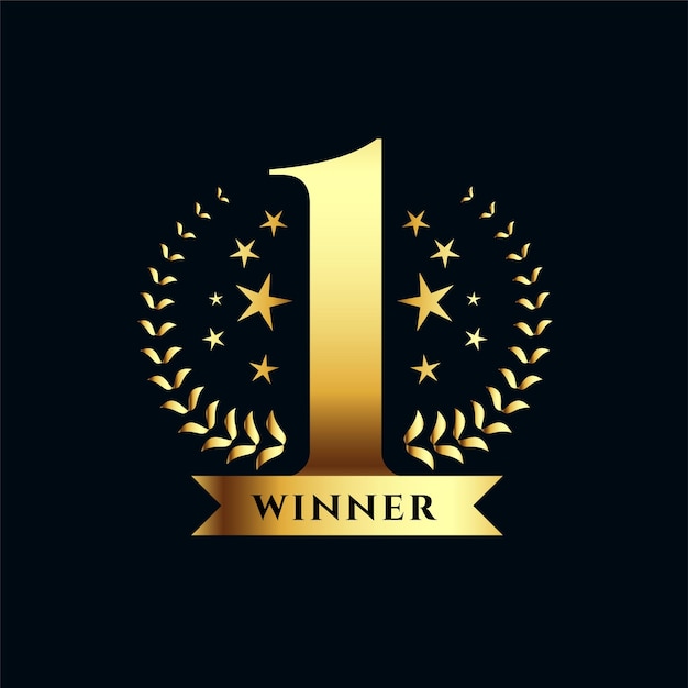 Бесплатное векторное изображение Блестящий и золотой знак победителя номер один с вектором дизайна венка