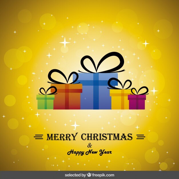 Free vector shiny christmas card with colorful presents