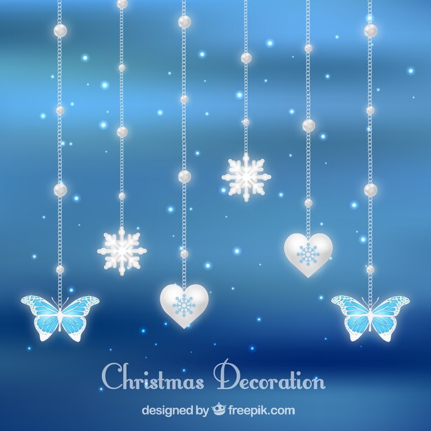 Блестящий рождественские украшения с синим фоном