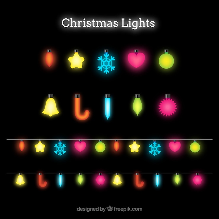 Free Vector shiny christmas lights on a black background