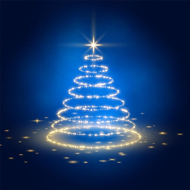 Shiny christmas tree blue glowing background
