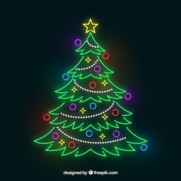 Free vector shiny christmas tree out of neon lights