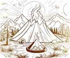 Free vector shiny coloring page of campfire adventure illustration