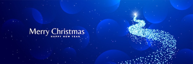 Shiny creative christmas tree design blue banner