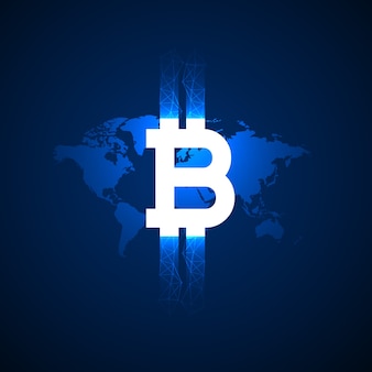 Shiny dark blue bitcoin background