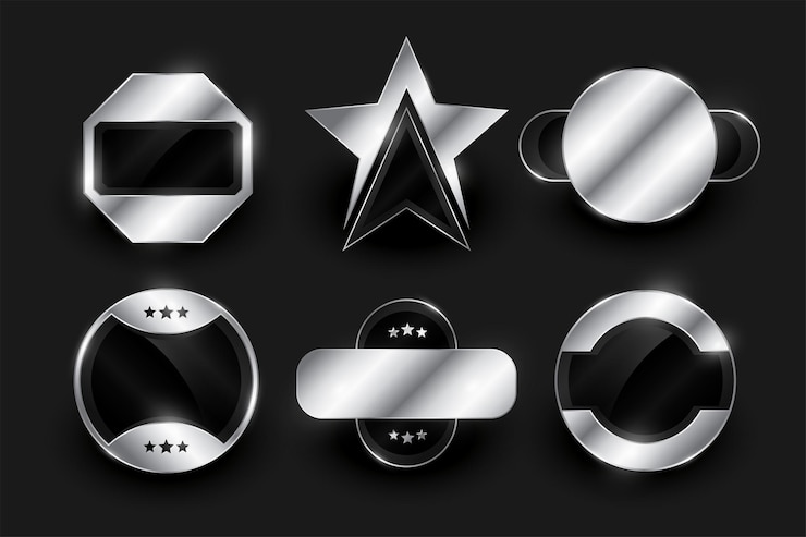 Free Vector shiny and empty badge label symbol in set of six