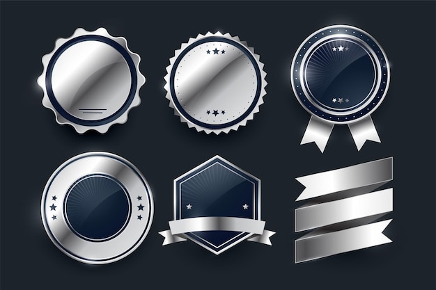 Shiny and empty circular metal insignia symbol banner in collection vector