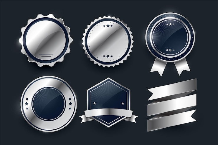 Free Vector shiny and empty circular metal insignia symbol banner in collection vector