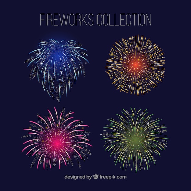 Vettore gratuito collezione di fuochi d'artificio lucido