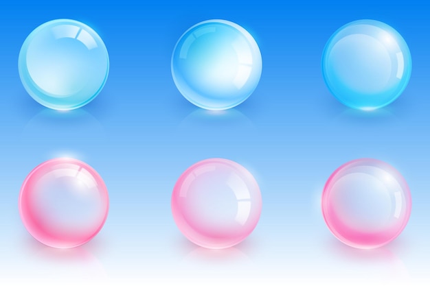 Бесплатное векторное изображение Блестящие стеклянные сферы, прозрачные хрустальные шары