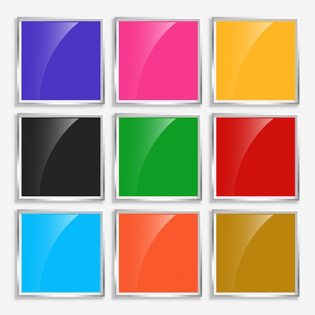 Free vector shiny glossy square buttons with metal frame