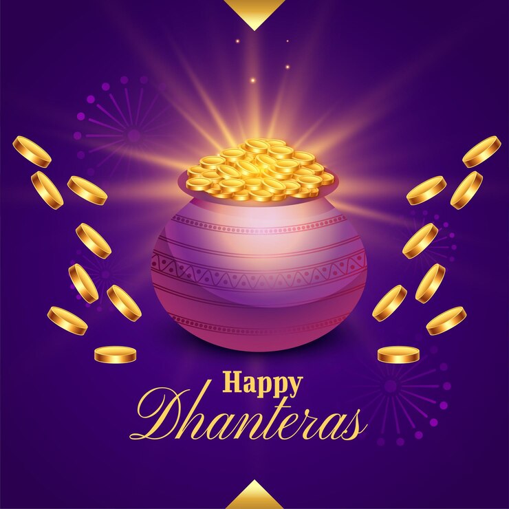 मुफ़्त वेक्टर shiny golden coin pot background for happy dhanteras hindu festival vector