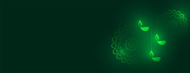 Shiny green eco happy diwali banner with text space